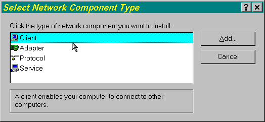 Select Network Component Type window